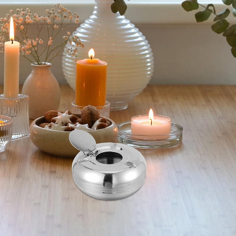 Stainless Steel Windproof Ashtray With Lid 13cm Round Metal Cigarette Ash Container For Outdoor Patio Home - Image 5